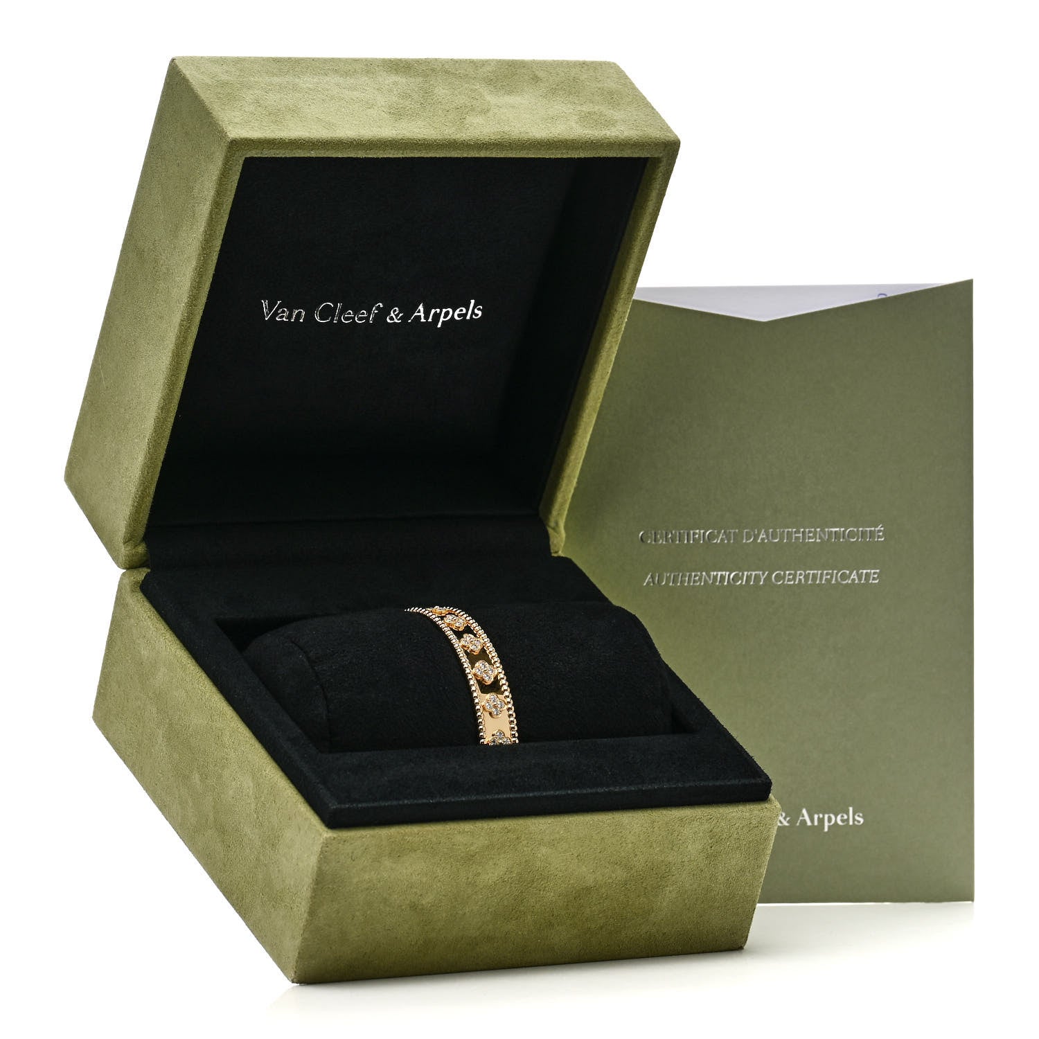 Van Cleef & Arpels 18K Yellow Gold Diamond Perlee Clovers Bangle Bracelet S 4 of 4