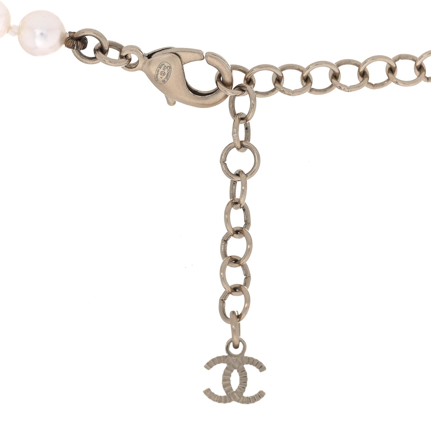 Chanel Pearl Crystal CC Heart Short Necklace Pearly White Gold 3 of 4