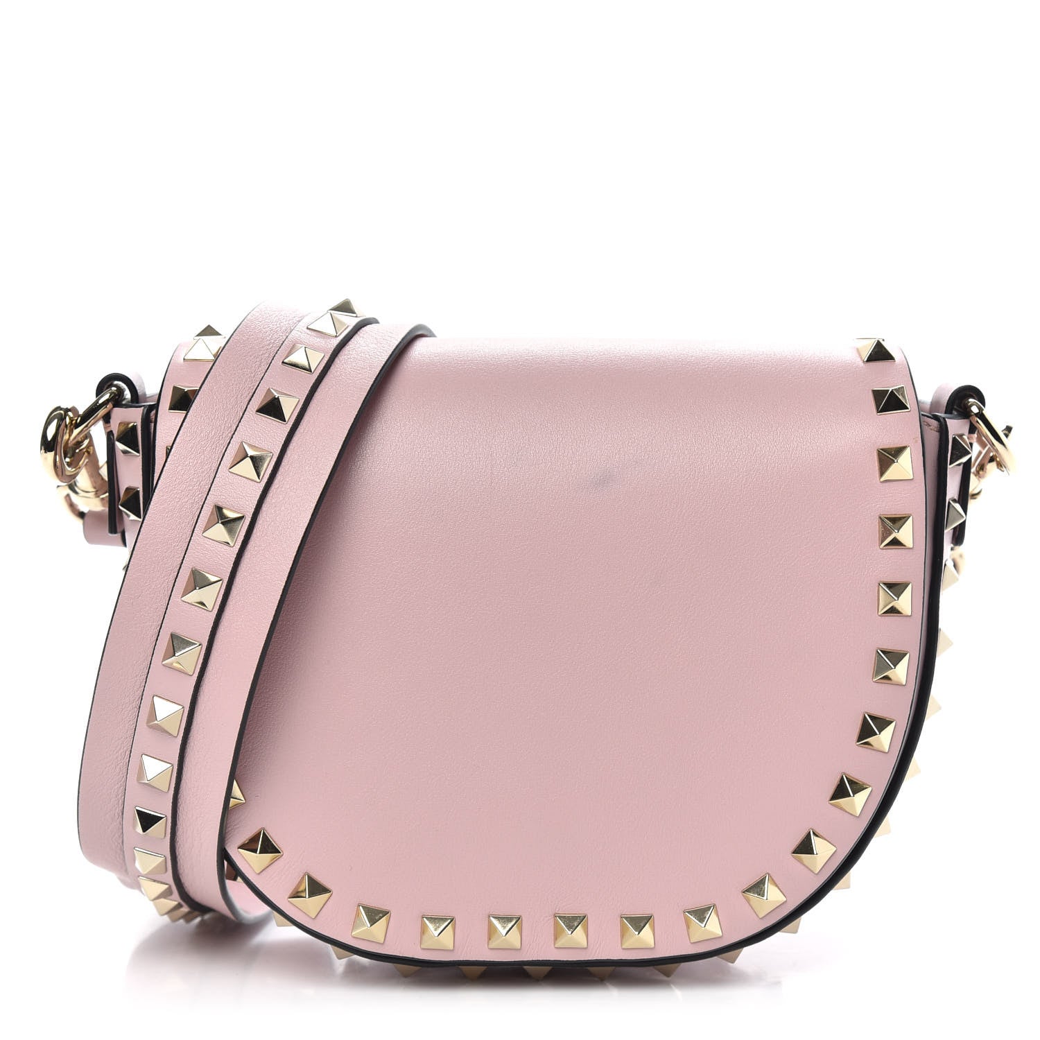 Valentino Garavani Calfskin Rockstud Halfmoon Saddle Bag Water Rose 1 of 13