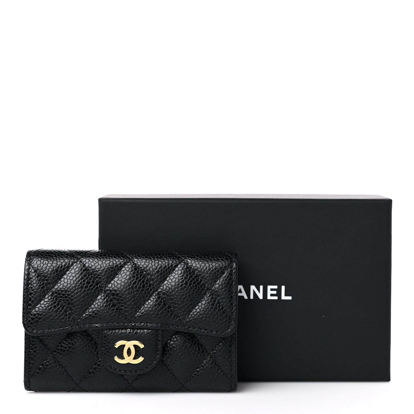 Caviar Quilted Flap Card Holder Black