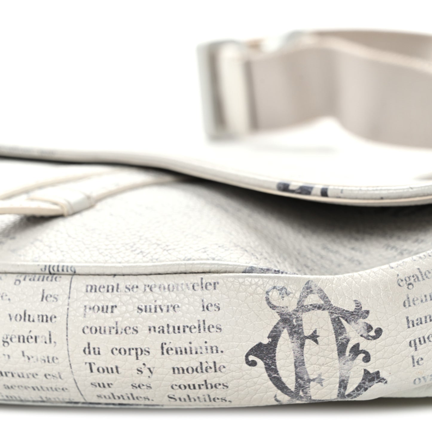 X Daniel Arsham Grained Calfskin Newspaper Print Saddle Bag White