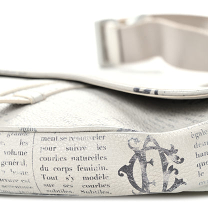 Christian Dior X Daniel Arsham Grained Calfskin Newspaper Print Saddle Bag White 10 of 10