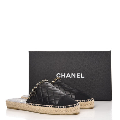 Chanel Lambskin Grosgrain Quilted CC Chain Espadrille Mules 39 Black 9 of 9