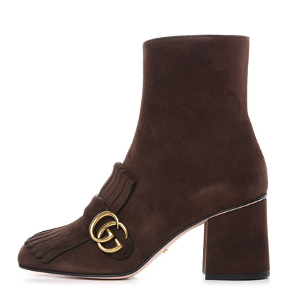 Gucci Kid Scamosciato GG Marmont Fringe 75mm Ankle Boots 38 Cocoa 1 of 9