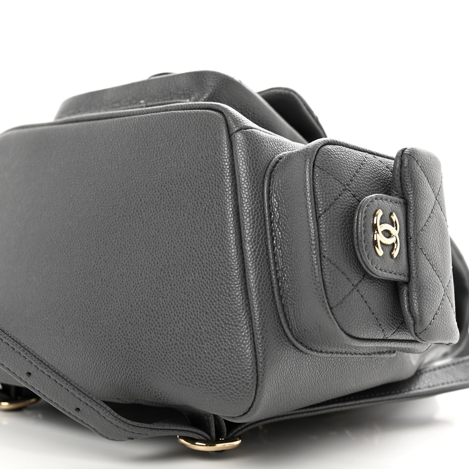Chanel Shiny Caviar Quilted Pockets Drawstring Backpack Grey 10 of 10