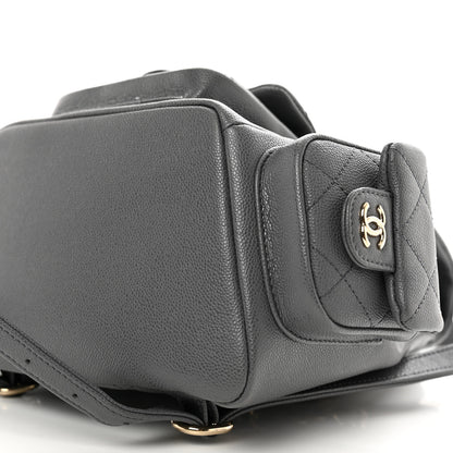 Chanel Shiny Caviar Quilted Pockets Drawstring Backpack Grey 10 of 10