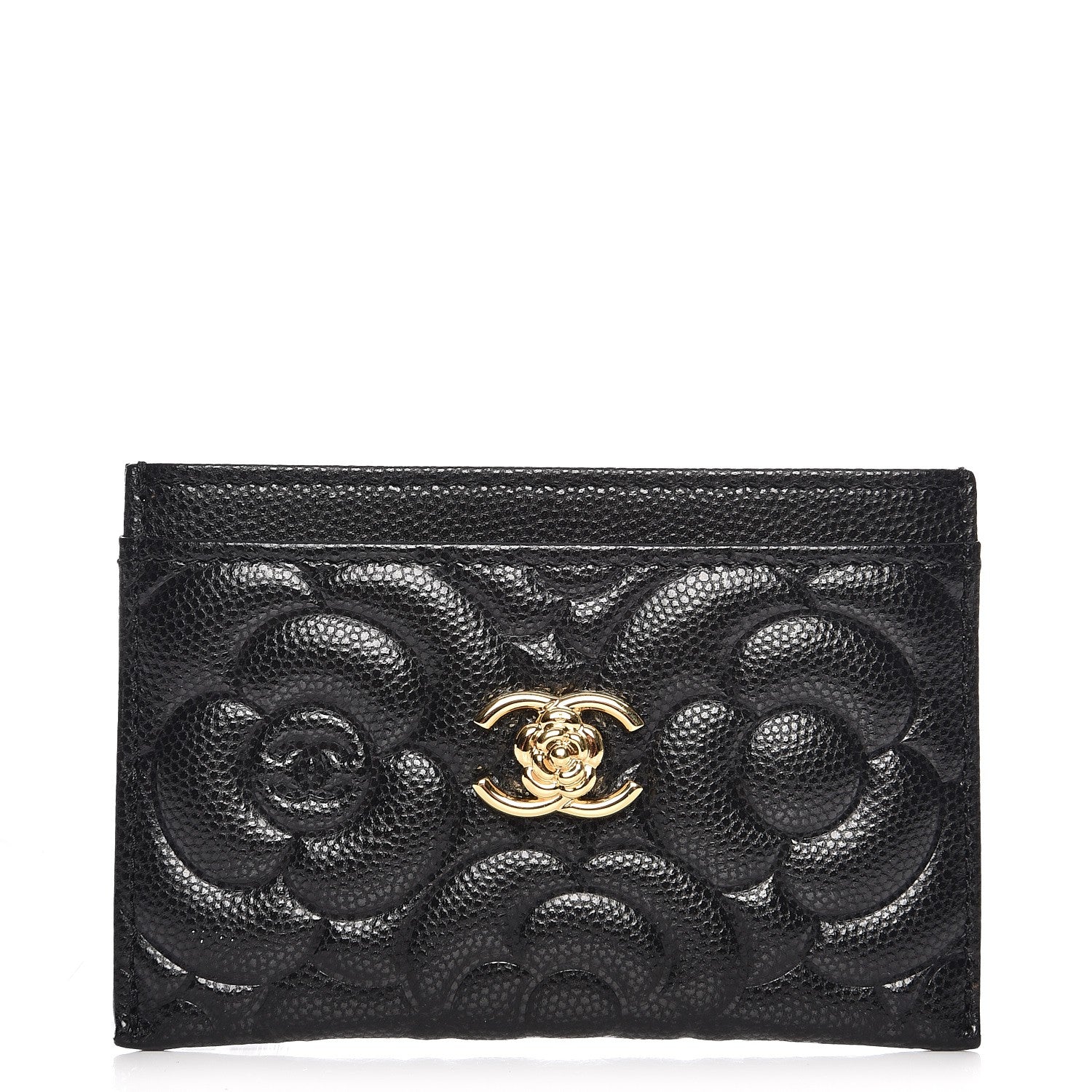 Chanel Caviar Camellia Embossed Card Holder Black 1 of 9