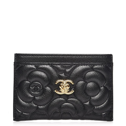 Chanel Caviar Camellia Embossed Card Holder Black 1 of 9
