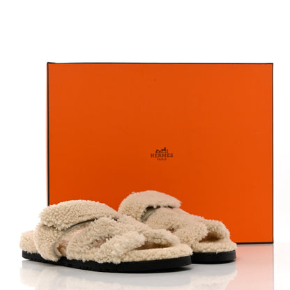 Hermes Woolskin Womens Chypre Sandals 39.5 Ecru 12 of 12