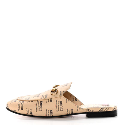 Gucci Calfskin Stamp Print Womens Princetown Slippers 39 Soy Black 1 of 11
