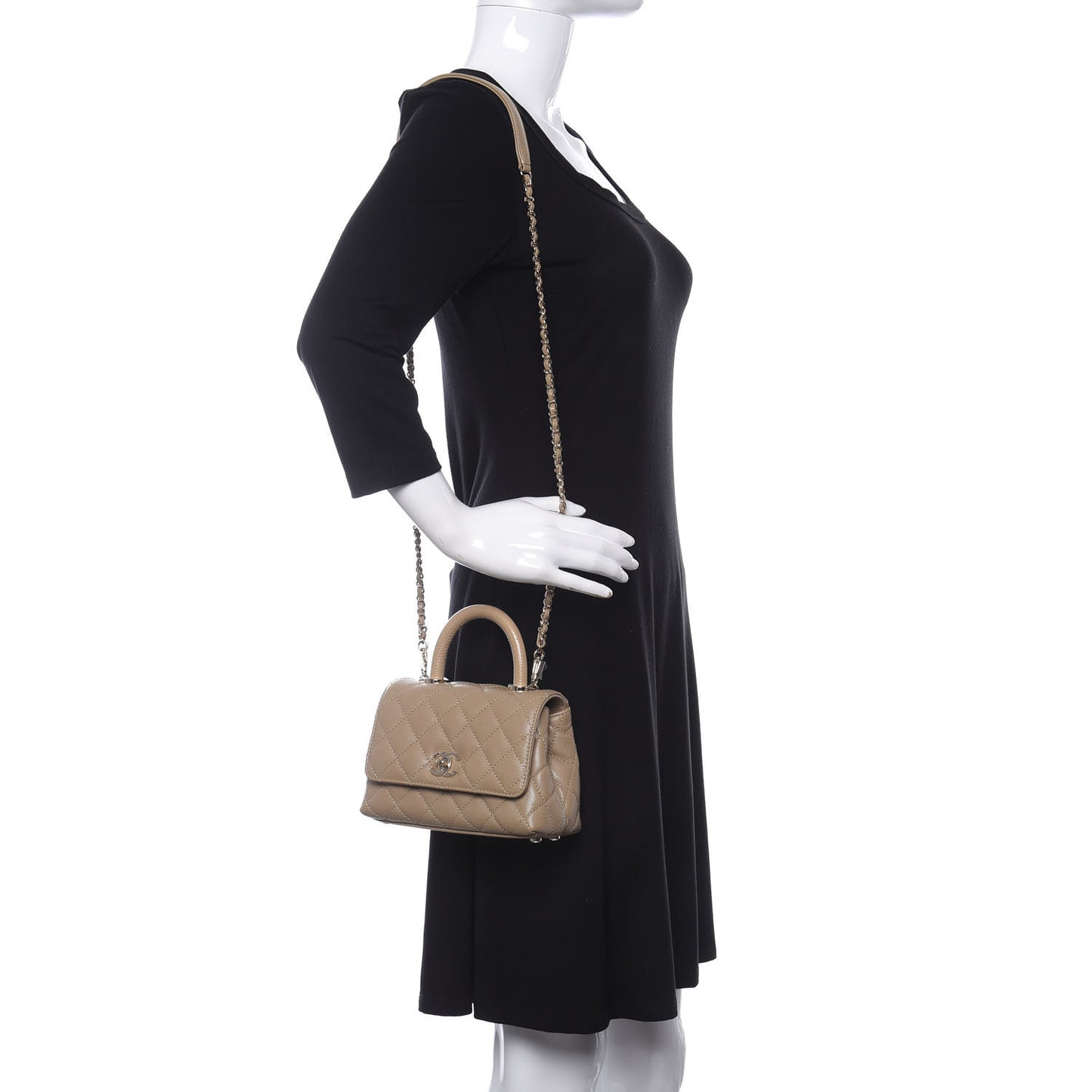 Caviar Lizard Embossed Quilted Extra Mini Coco Handle Flap Dark Beige