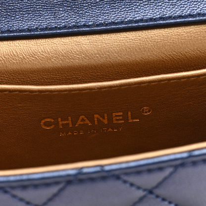 Chanel Iridescent Lambskin Quilted Chic Pearls Flap Navy Blue 6 of 10