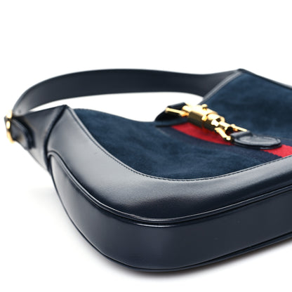 Gucci Suede Boarded Dyana Lux Calfskin Suede Small Jackie 1961 Hobo Navy 9 of 10