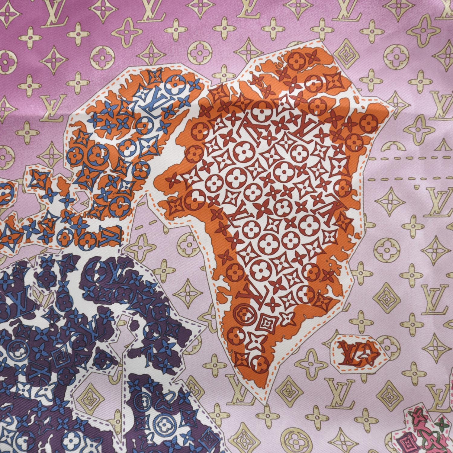 Louis Vuitton Silk Monogram Map Square Scarf Cassis 9 of 11