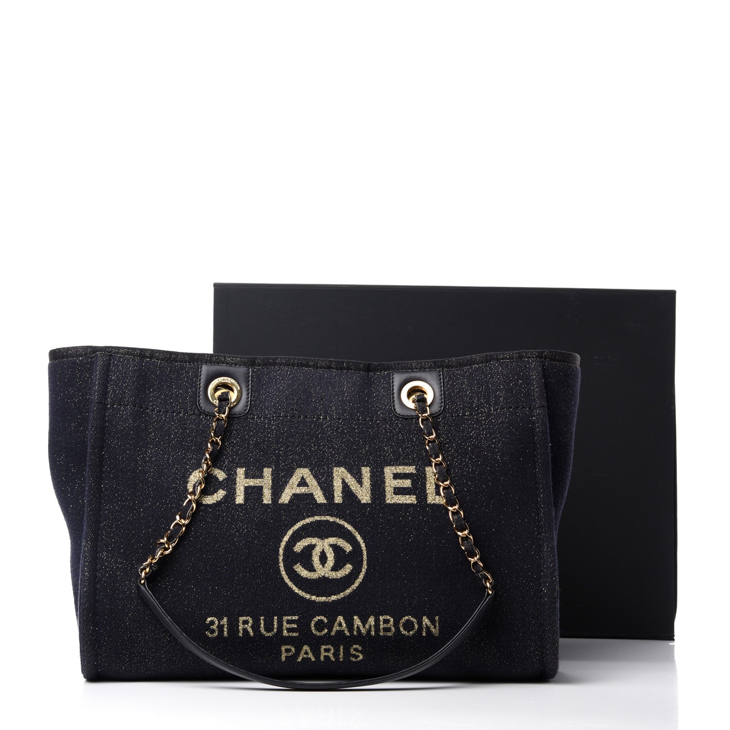 Chanel Lurex Canvas Small Deauville Tote Navy Blue Gold 11 of 11