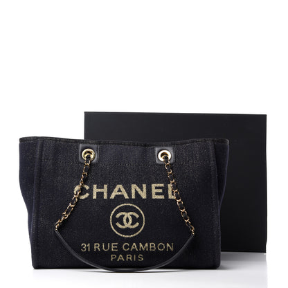Chanel Lurex Canvas Small Deauville Tote Navy Blue Gold 11 of 11