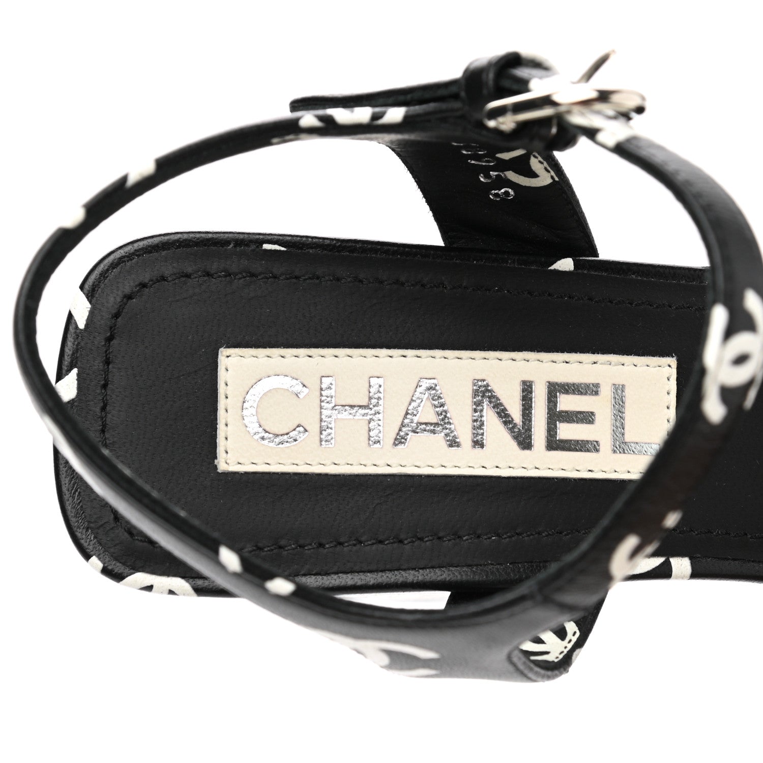 Chanel Printed Lambskin CC Platform Sandals 38 Black White 7 of 9