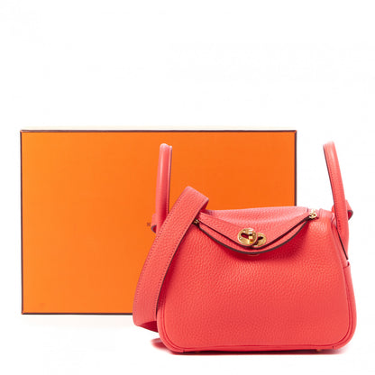Hermes Taurillon Clemence Mini Lindy 20 Rose Texas 12 of 12