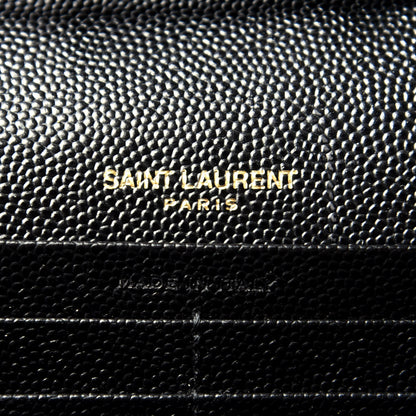 Saint Laurent Grain De Poudre Matelasse Chevron Monogram Chain Wallet Black 6 of 10