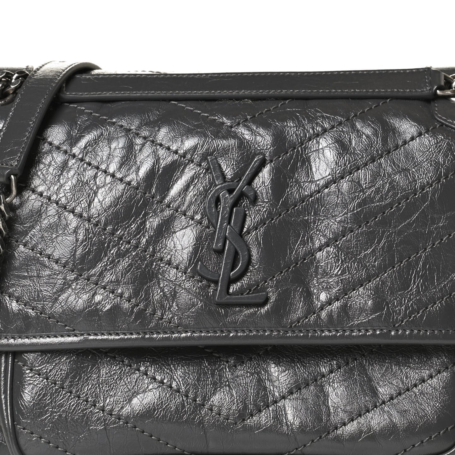 Crinkled Calfskin Matelasse Monogram Medium Niki Chain Satchel Storm