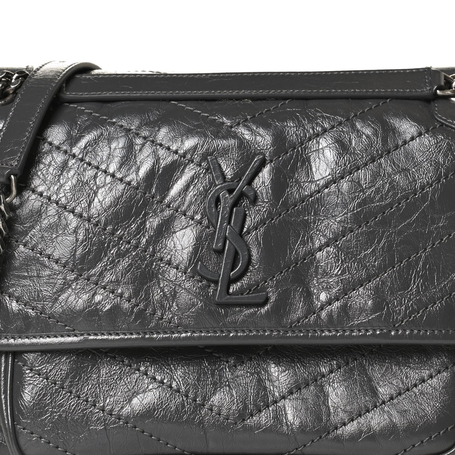 Saint Laurent Crinkled Calfskin Matelasse Monogram Medium Niki Chain Satchel Storm 10 of 12