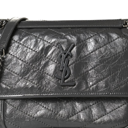 Saint Laurent Crinkled Calfskin Matelasse Monogram Medium Niki Chain Satchel Storm 10 of 12