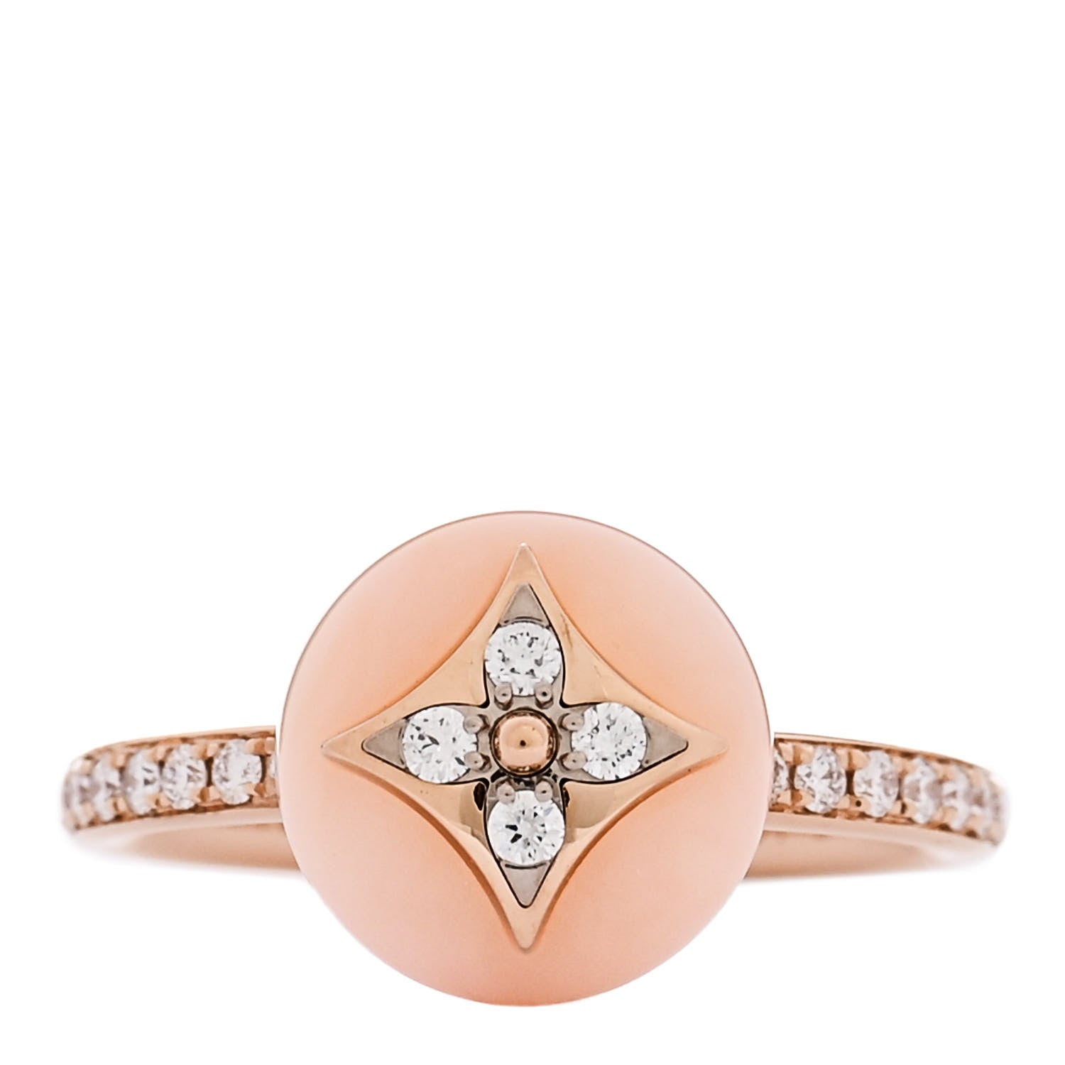Louis Vuitton 18K Pink White Gold Diamond Pink Opal Color Blossom Pave Ring 54 7 1 of 6