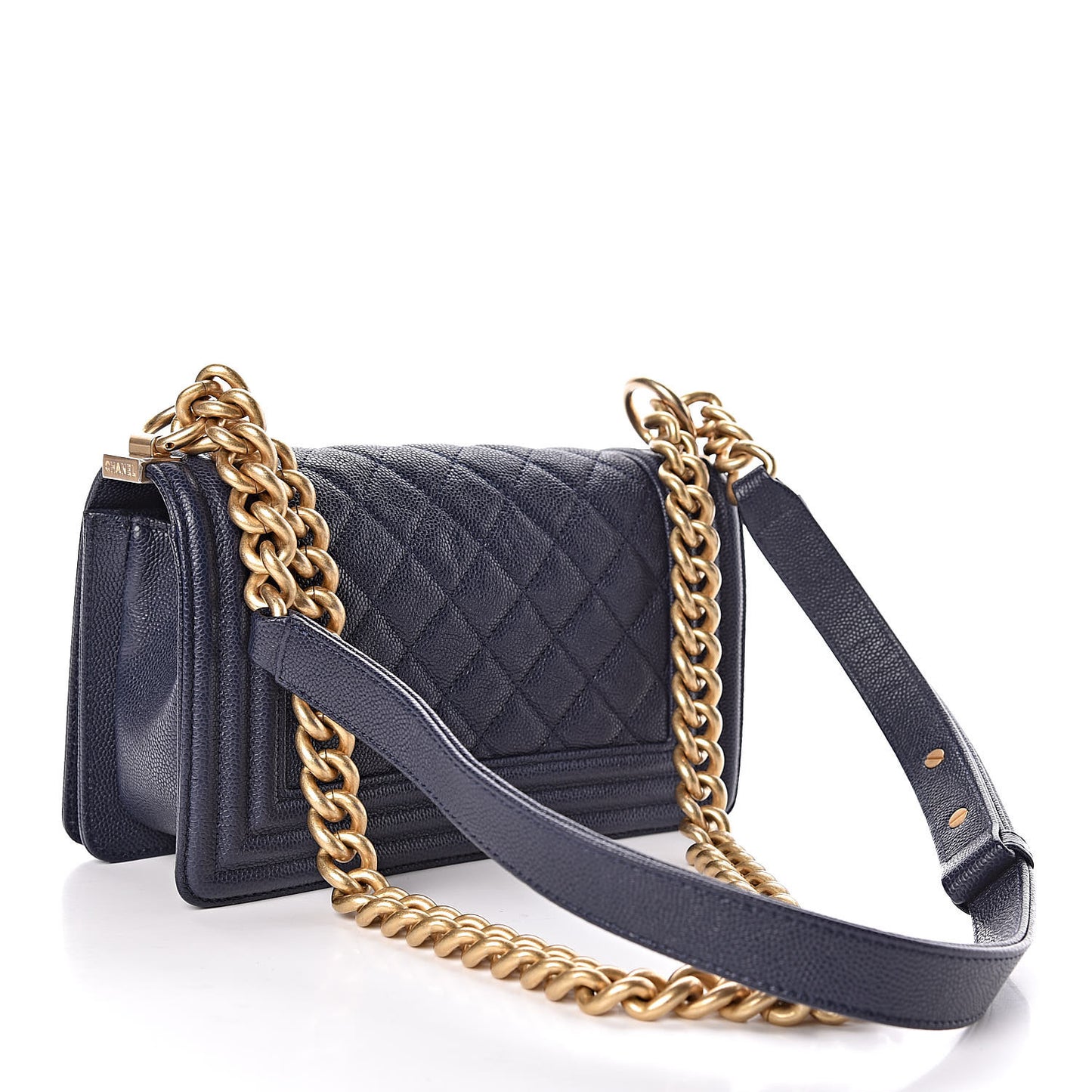 Caviar Quilted Small Boy Flap Navy