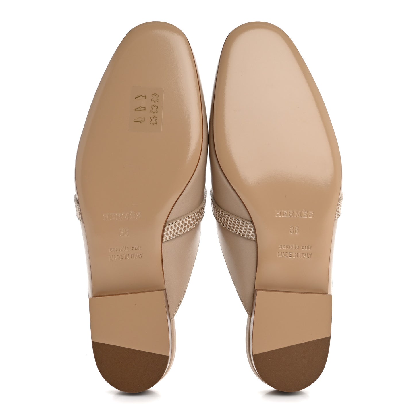 Shiny Lizard Calfskin Oz Mules 36 Beige Sarrazin