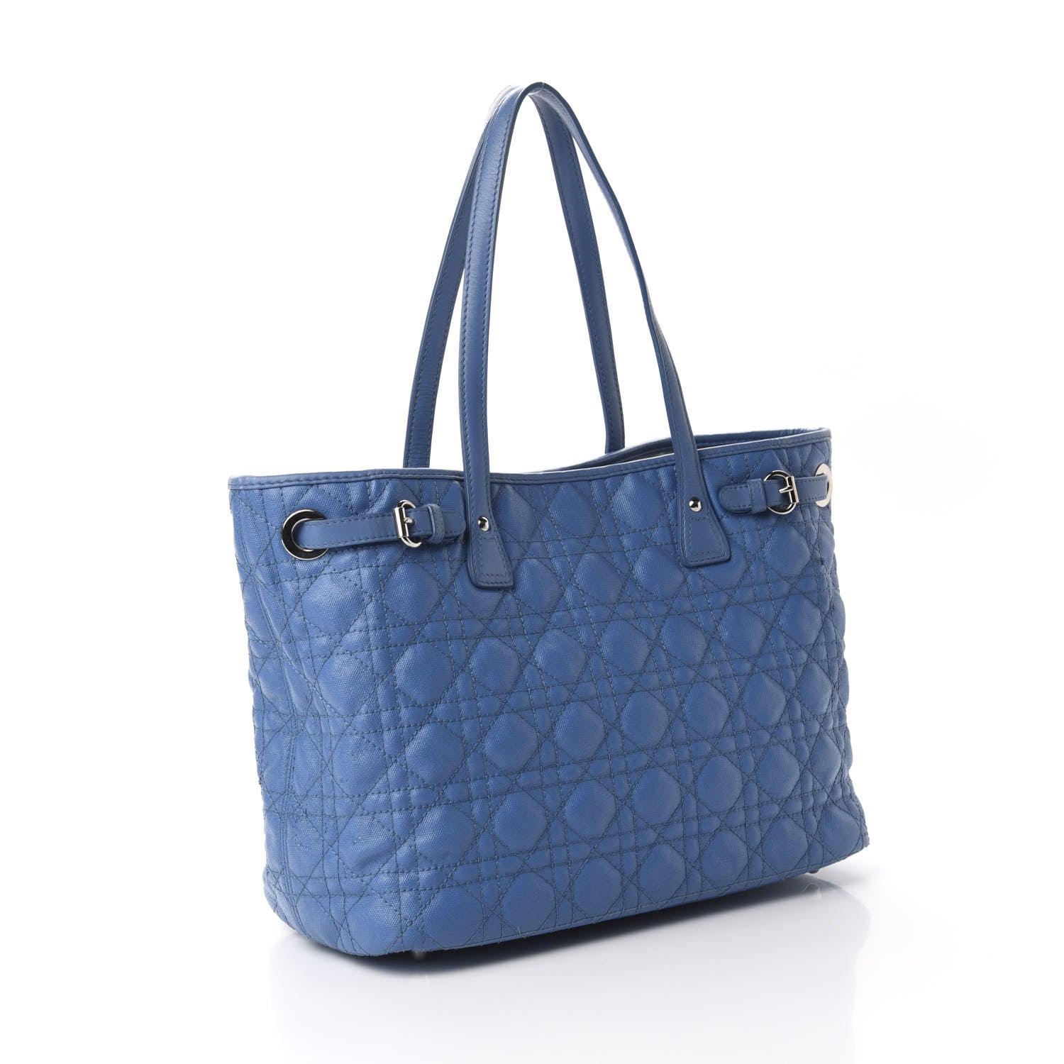 Christian Dior Coated Canvas Cannage Small Panarea Tote Cobalt Blue 3 of 13