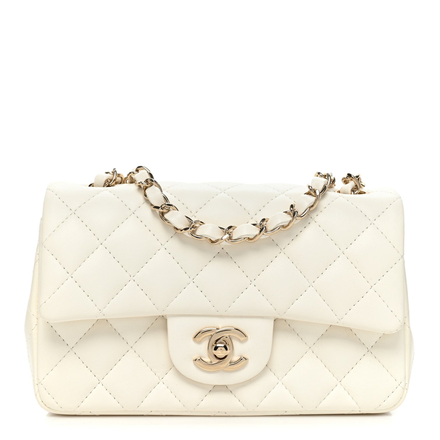 Lambskin Quilted Mini Rectangular Flap White