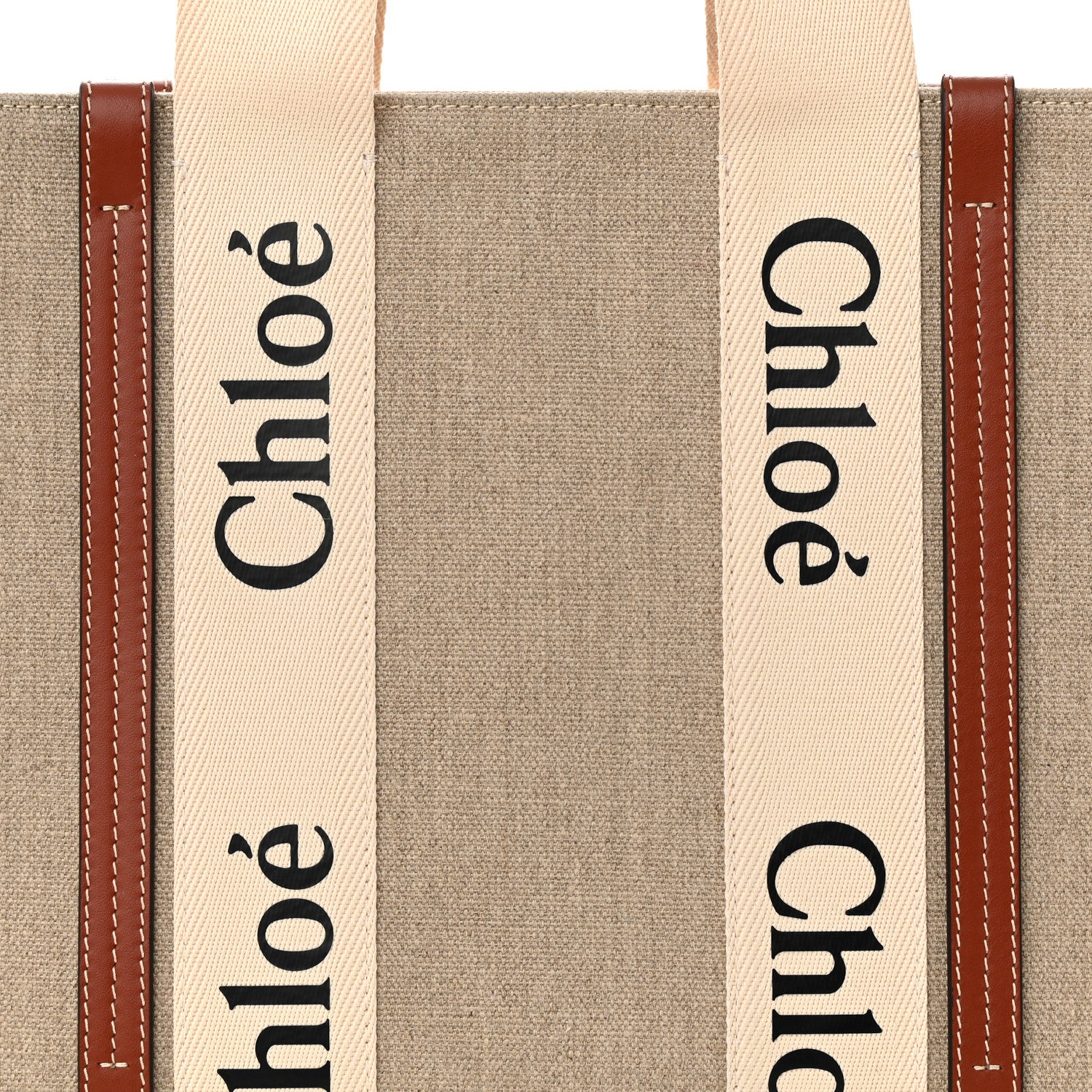 Chloe Cotton Calfskin Medium Woody Ribbon Tote White Brown 8 of 13