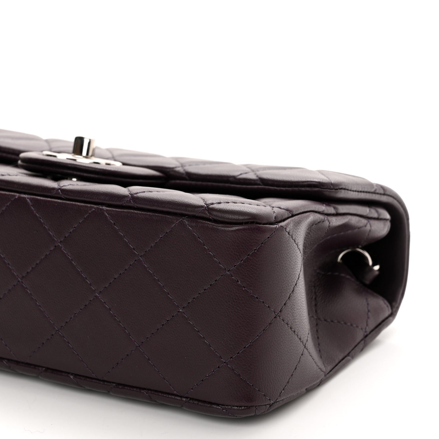 Lambskin Quilted Mini Rectangular Flap Dark Purple