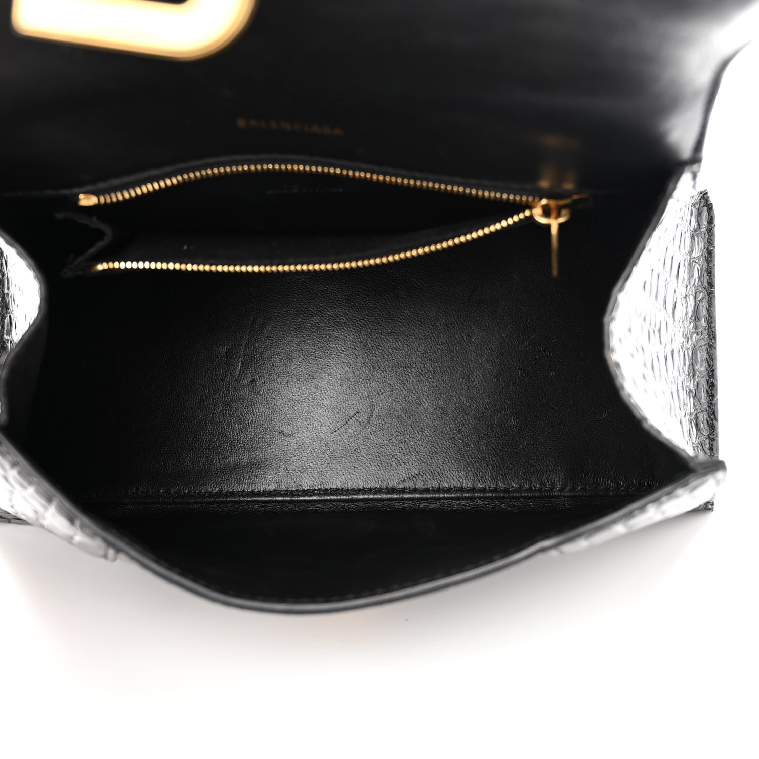 Balenciaga Shiny Calfskin Crocodile Embossed Small Hourglass Top Handle Bag Black 5 of 10