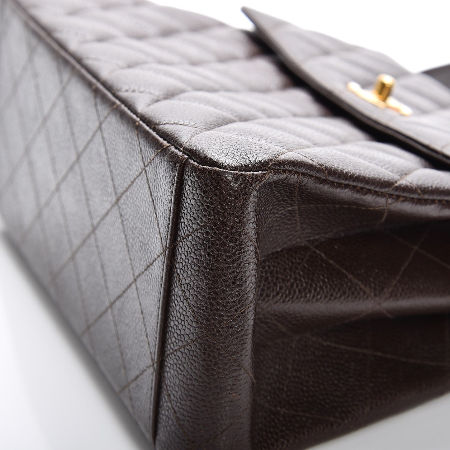 Caviar Quilted Flap Shoulder Bag Dark Brown