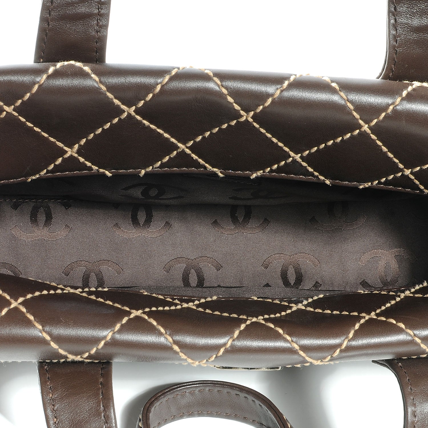 Chanel Leather Quilted Surpique Stitched Tote Brown 5 of 7