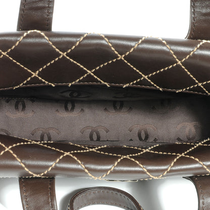 Chanel Leather Quilted Surpique Stitched Tote Brown 5 of 7