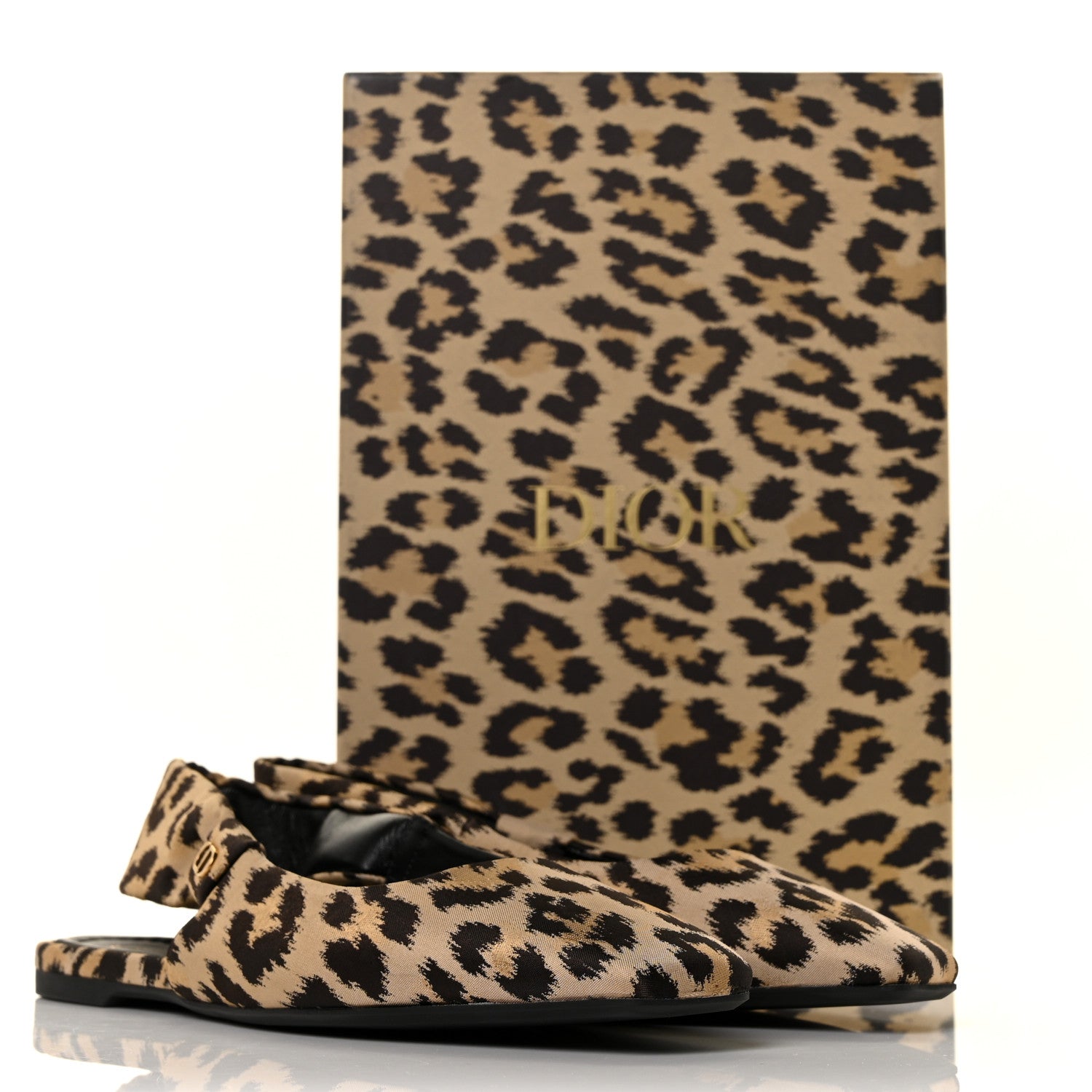 Christian Dior Nylon Leopard Print Mizza Slingback Flat 39 Beige Multicolor 9 of 9