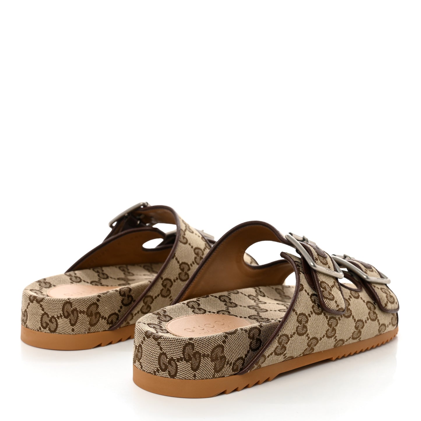 GG Monogram Lavaredo Eco Fabric Mens Slide Sandals With Straps 6 Beige Ebony Light Brown