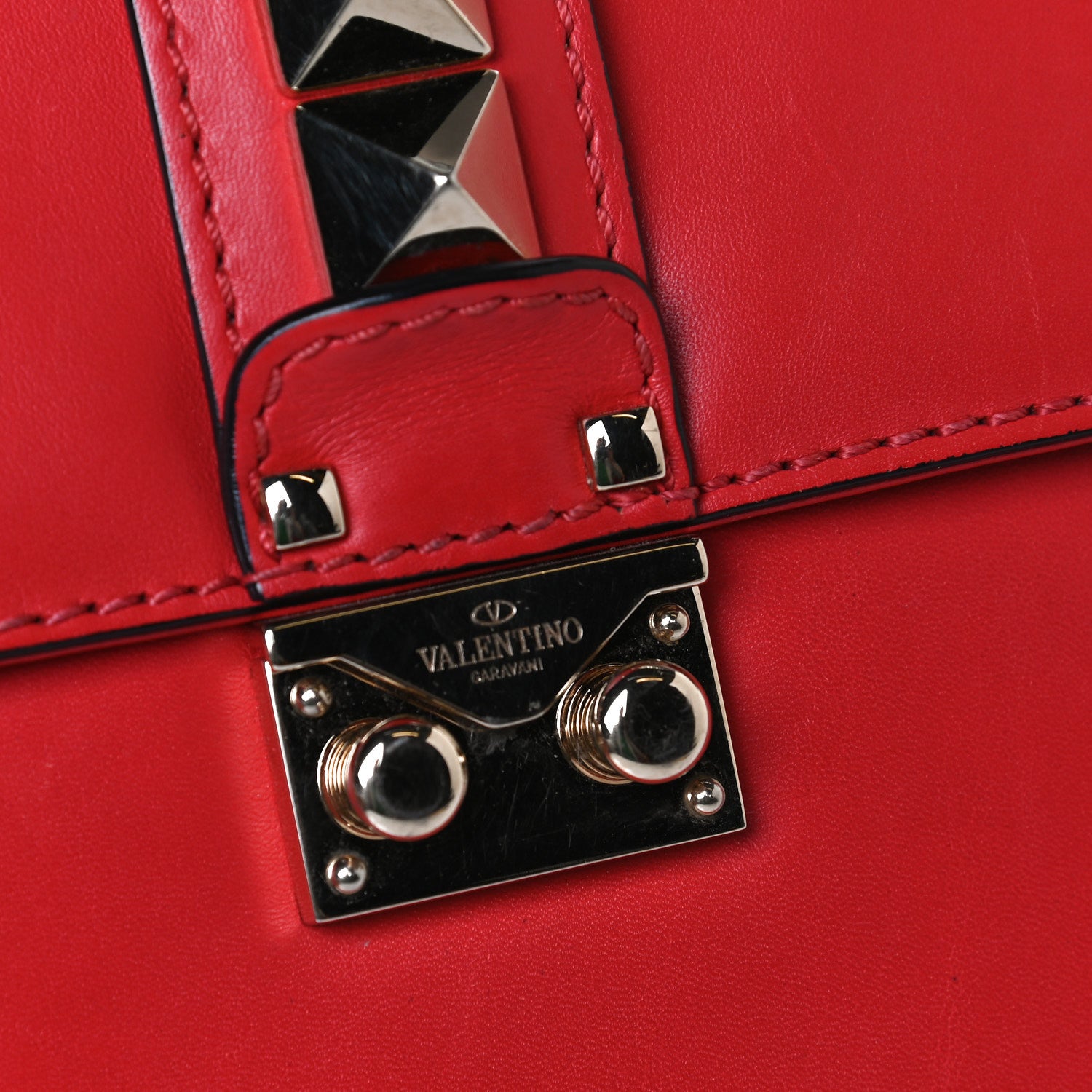 Valentino Garavani Vitello Small Glam Lock Rockstud Flap Red 6 of 12