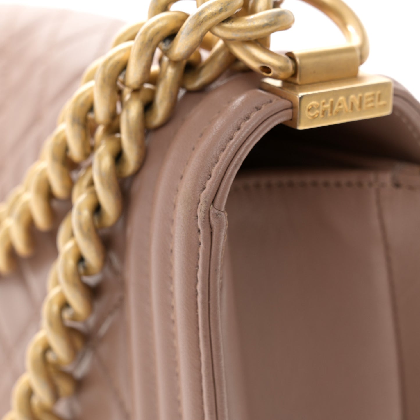 Lambskin Quilted Medium Boy Flap Beige