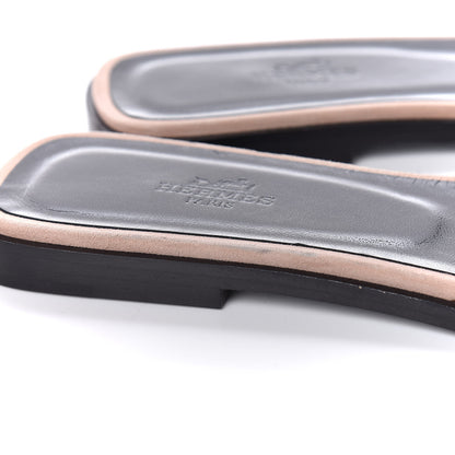 Hermes Suede Goatskin Crystal Powder Oran Sandals 38 Pale Gold Beige Pink 11 of 12