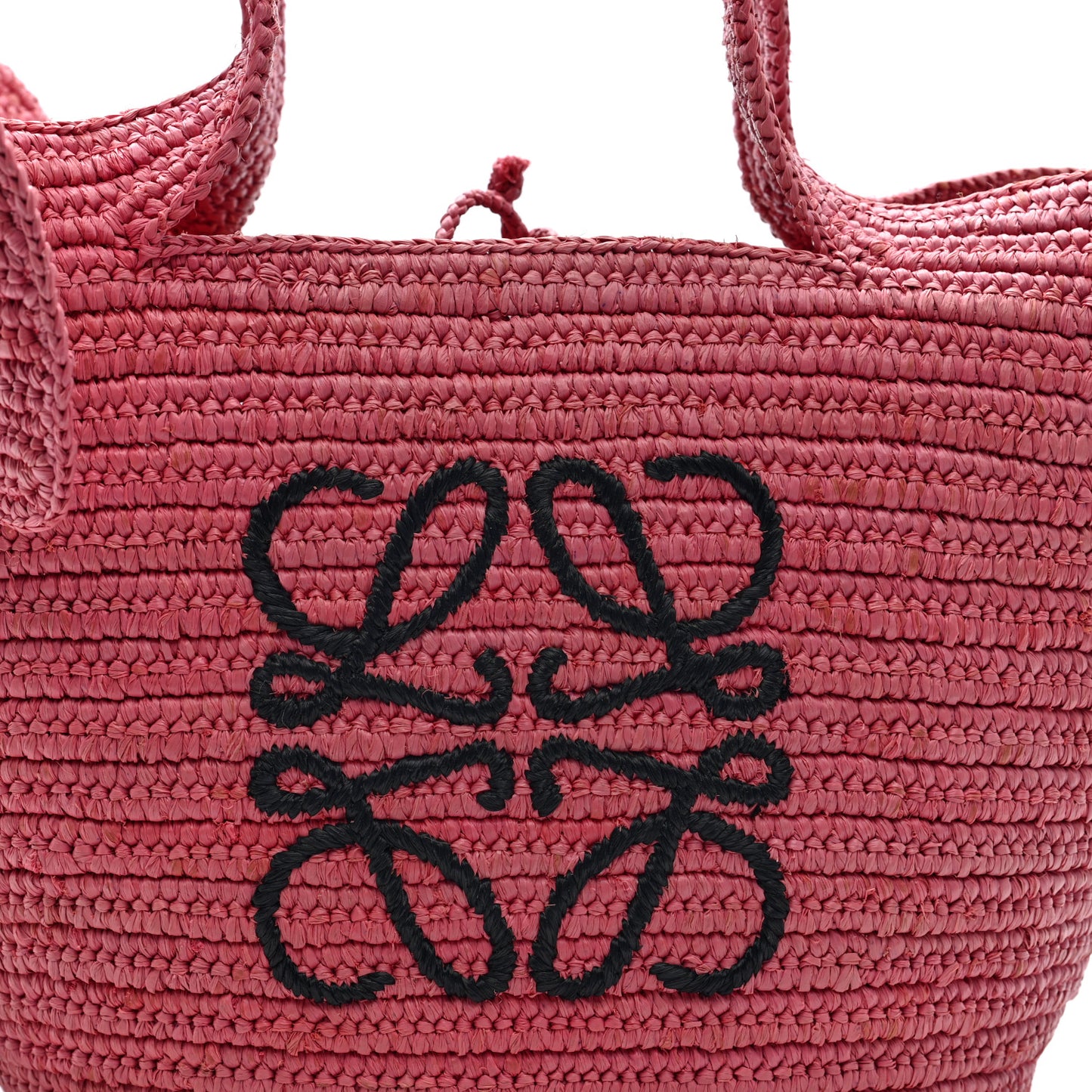 Raffia Medium Elephant Basket Tote Bag Pink Black Sunset Pink