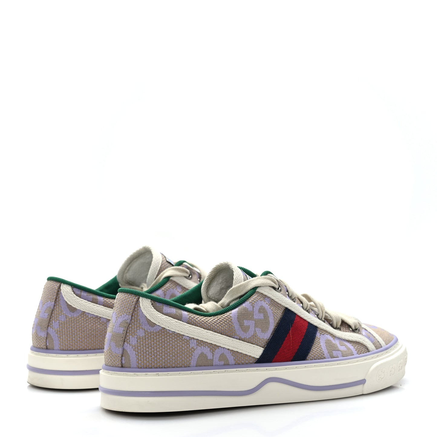 Monogram Jumbo GG Web Womens 1977 Tennis Sneakers 38 Beige Lapis Mystic White