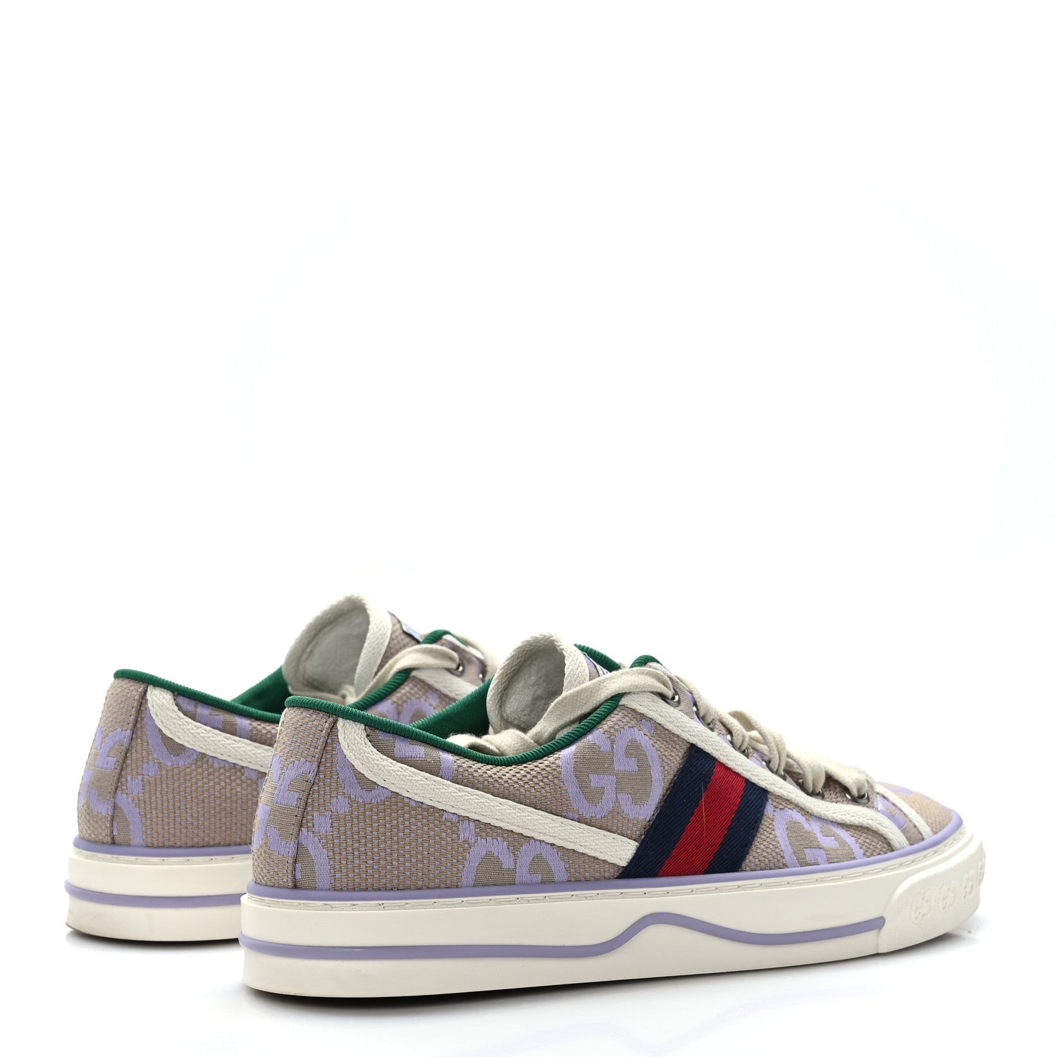 Gucci Monogram Jumbo GG Web Womens 1977 Tennis Sneakers 38 Beige Lapis Mystic White 4 of 7