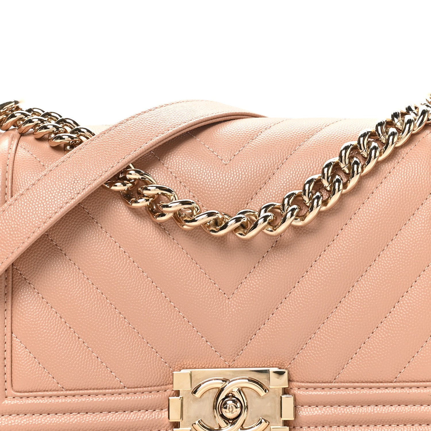 Chanel Caviar Chevron Quilted Medium Boy Flap Beige 8 of 10