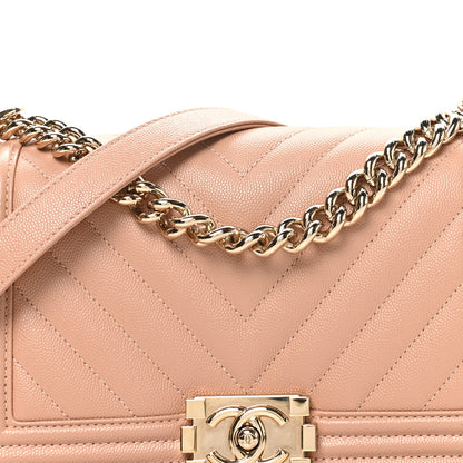 Chanel Caviar Chevron Quilted Medium Boy Flap Beige 8 of 10