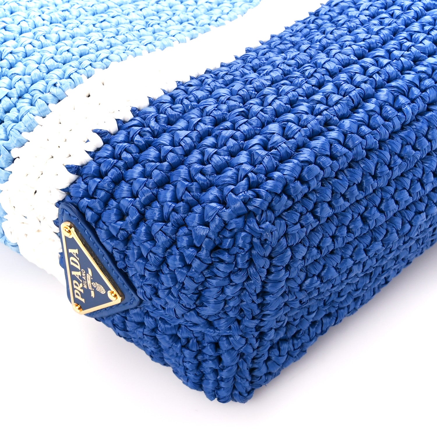 Prada Yarn Raffia Effect Crochet Small Logo Tote Celeste Blue 10 of 11