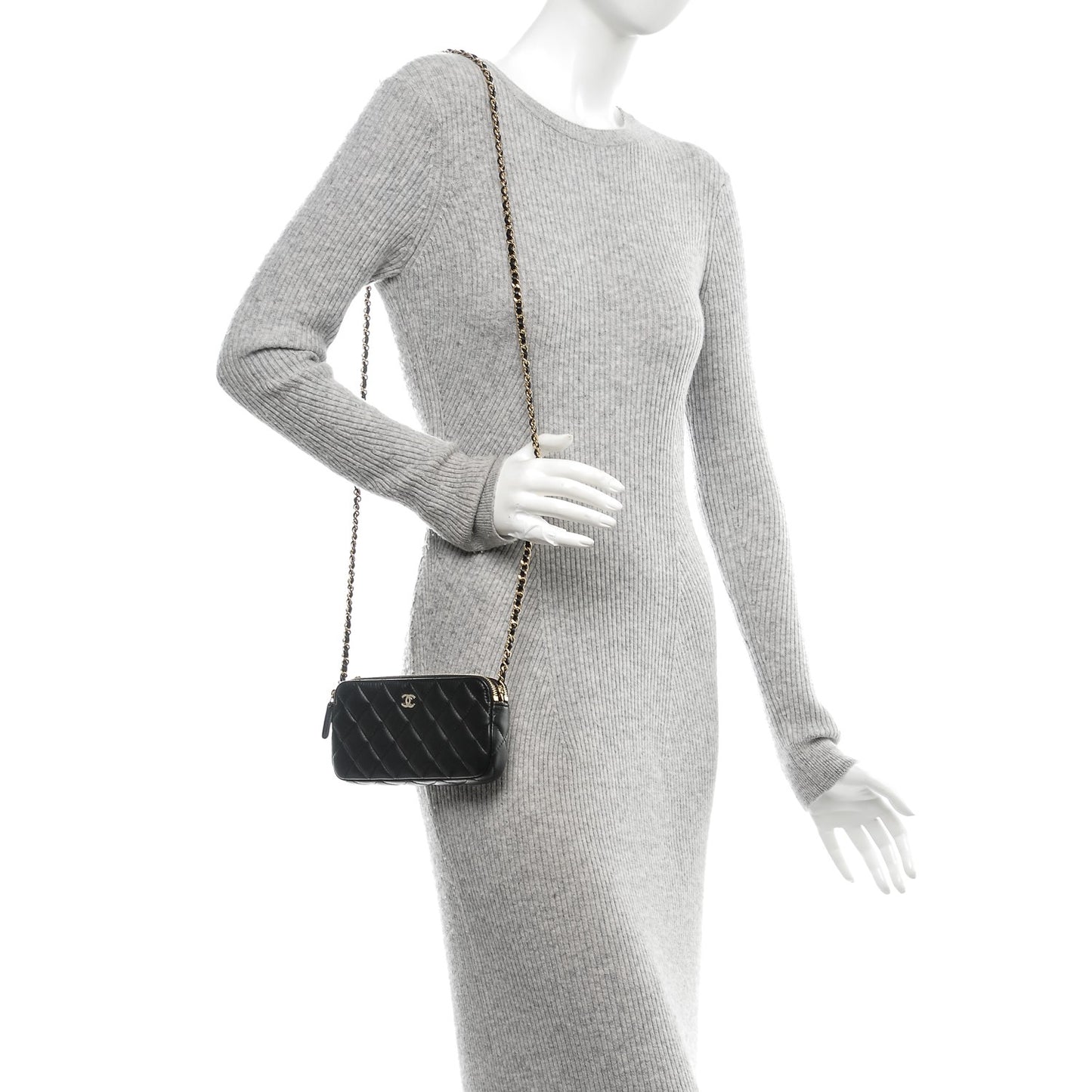 Lambskin Quilted Small Clutch With Chain Black