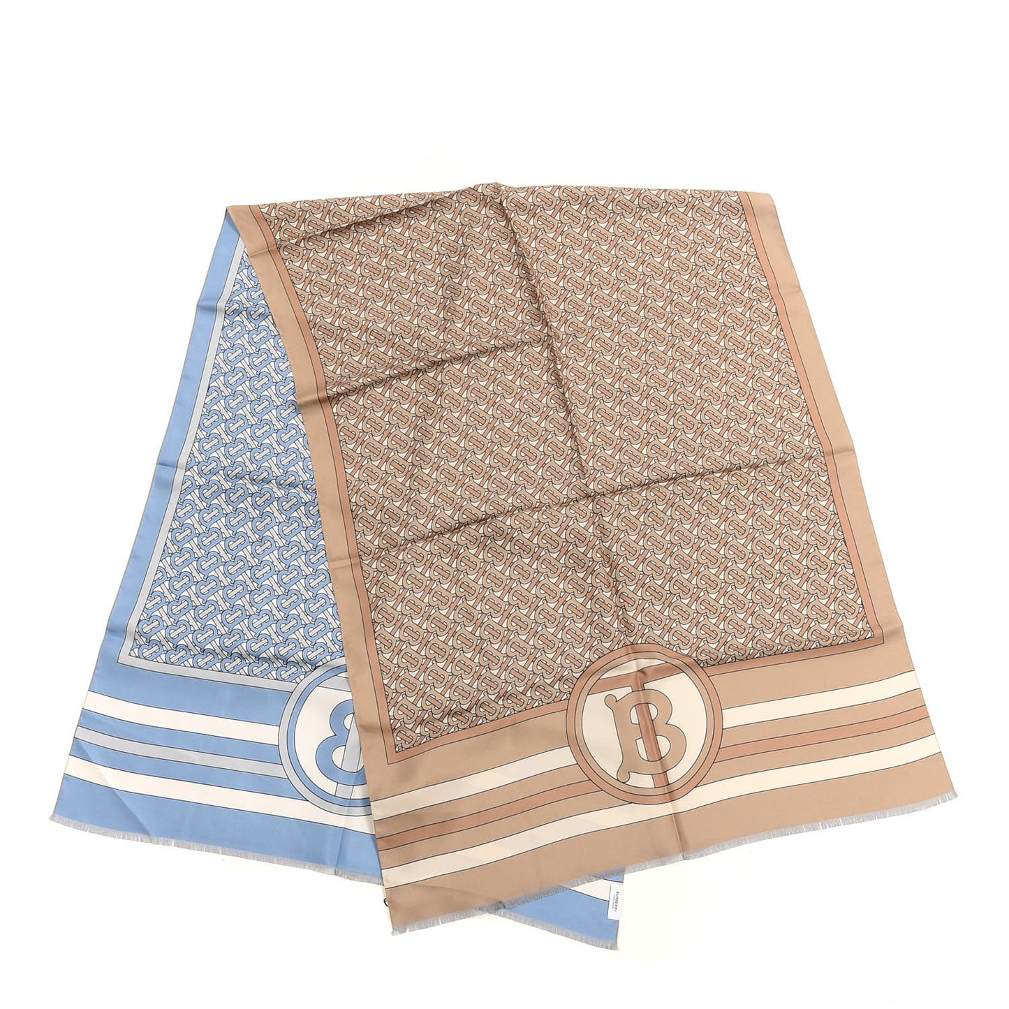 Silk Reversible Monogram Print Scarf Pale Blue
